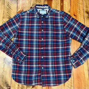 Ricky Singh Denim and Flowers button down long sleeve flannel shirt